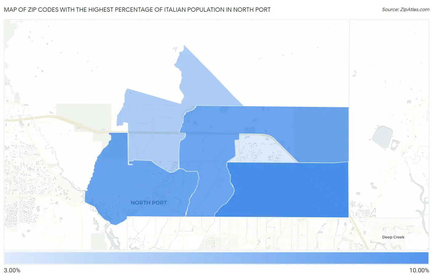 Zip Codes with the Highest Percentage of Italian Population in North Port Map