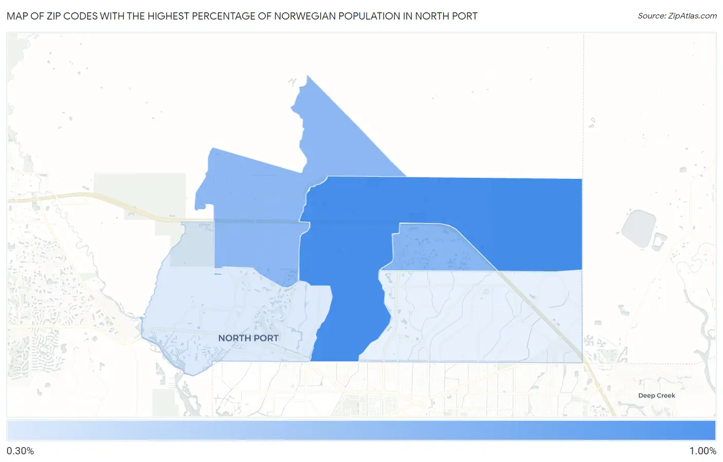 Zip Codes with the Highest Percentage of Norwegian Population in North Port Map