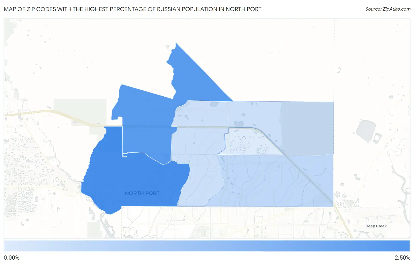Zip Codes with the Highest Percentage of Russian Population in North Port Map