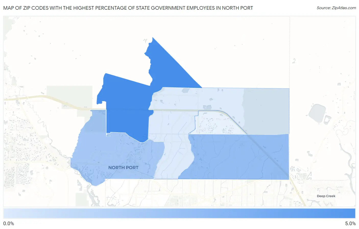 Zip Codes with the Highest Percentage of State Government Employees in North Port Map
