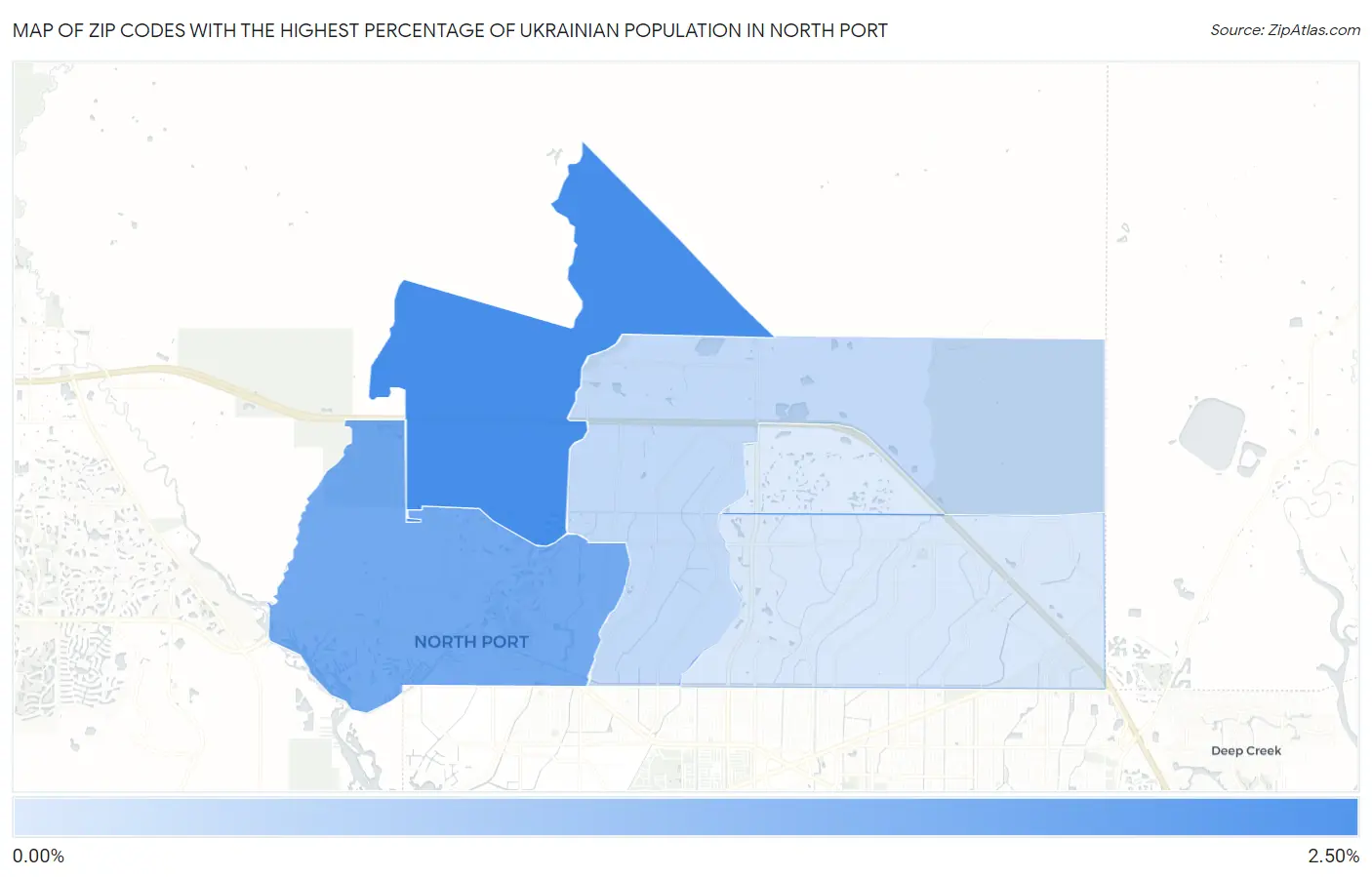 Zip Codes with the Highest Percentage of Ukrainian Population in North Port Map