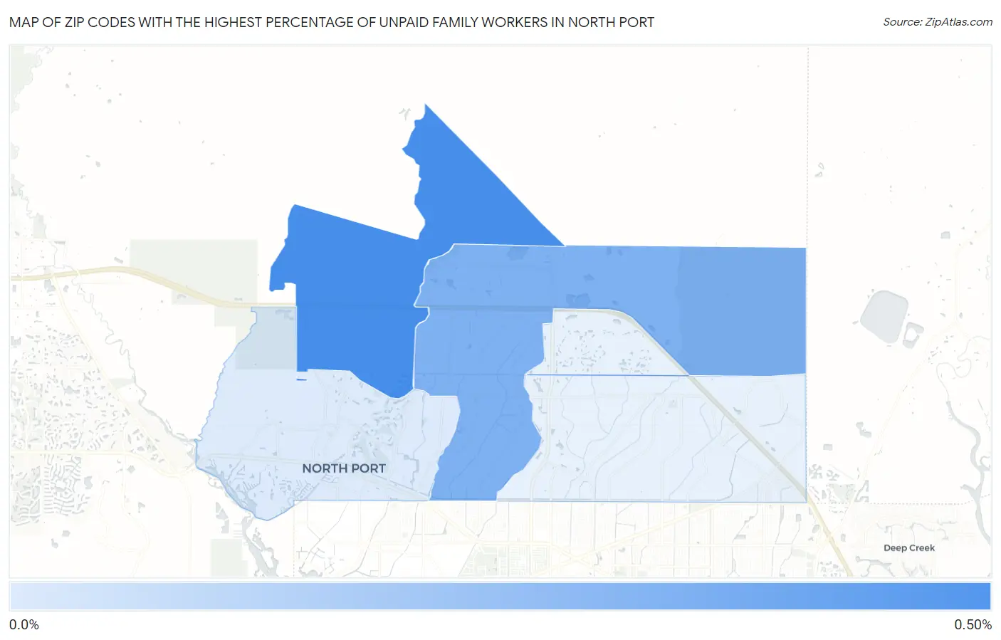 Zip Codes with the Highest Percentage of Unpaid Family Workers in North Port Map