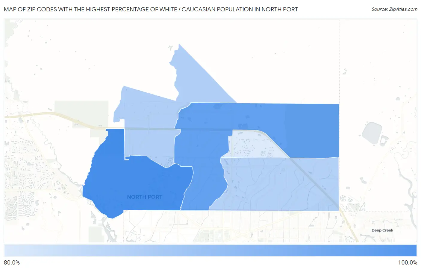 Zip Codes with the Highest Percentage of White / Caucasian Population in North Port Map