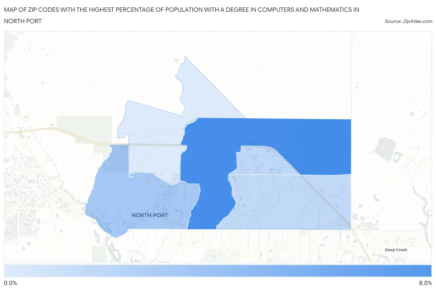 Zip Codes with the Highest Percentage of Population with a Degree in Computers and Mathematics in North Port Map