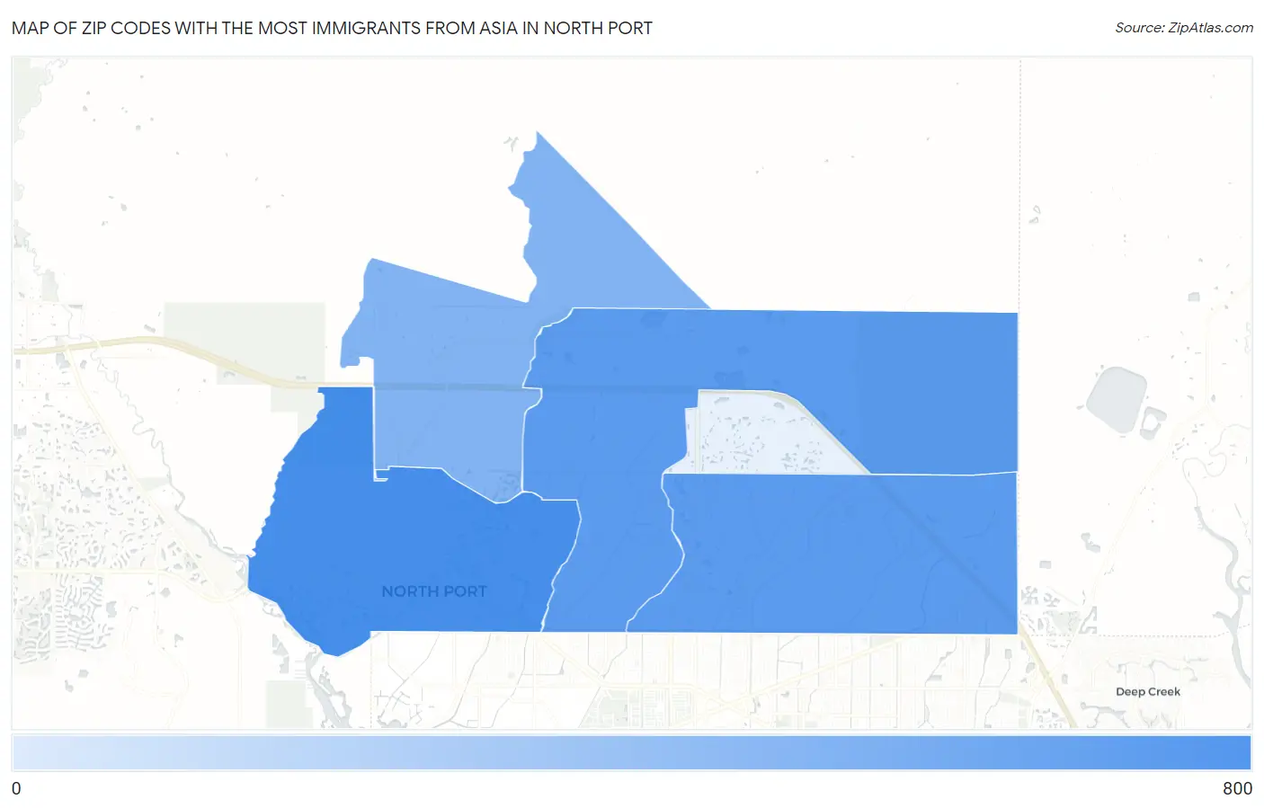 Zip Codes with the Most Immigrants from Asia in North Port Map