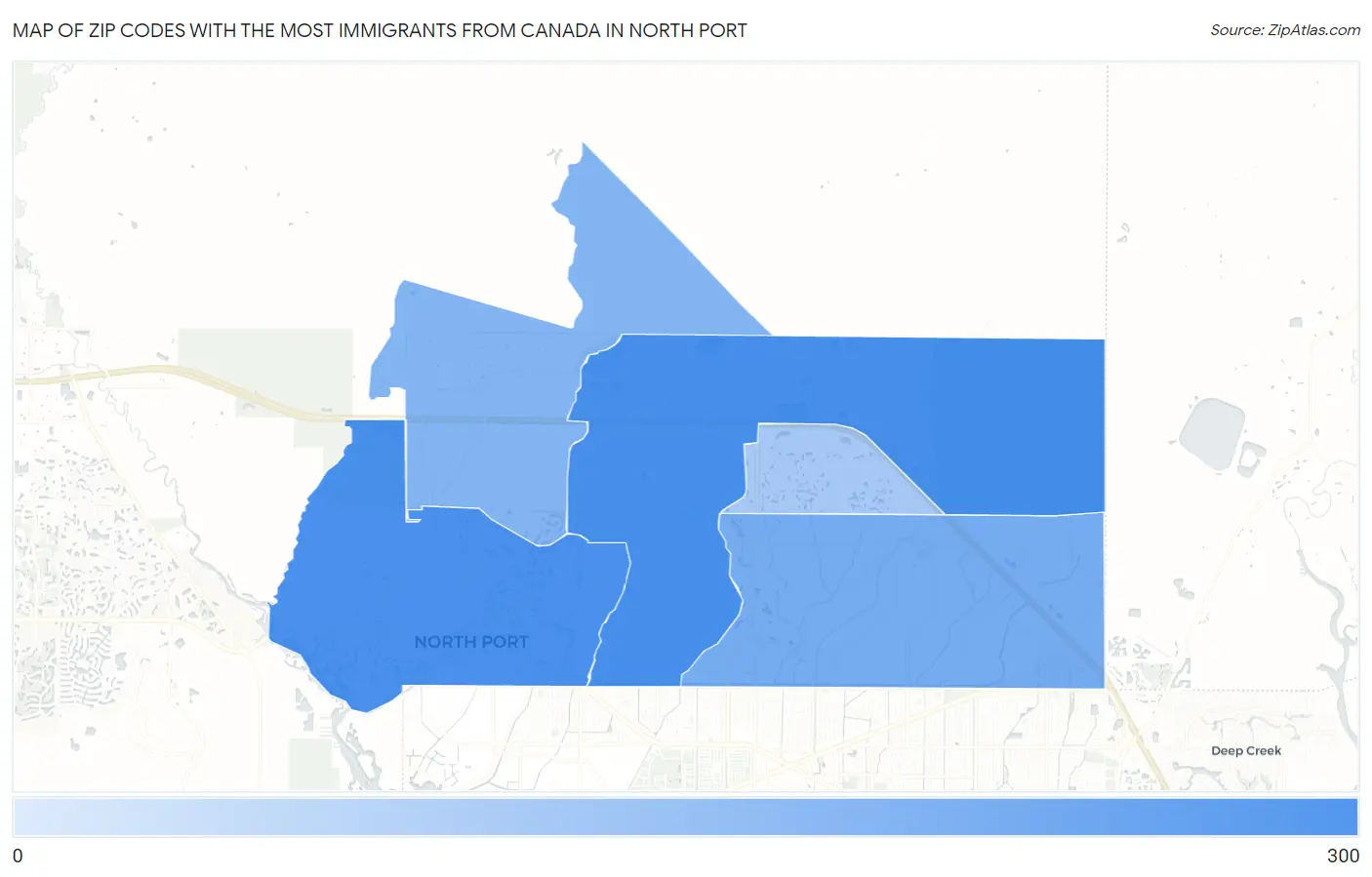 Zip Codes with the Most Immigrants from Canada in North Port Map
