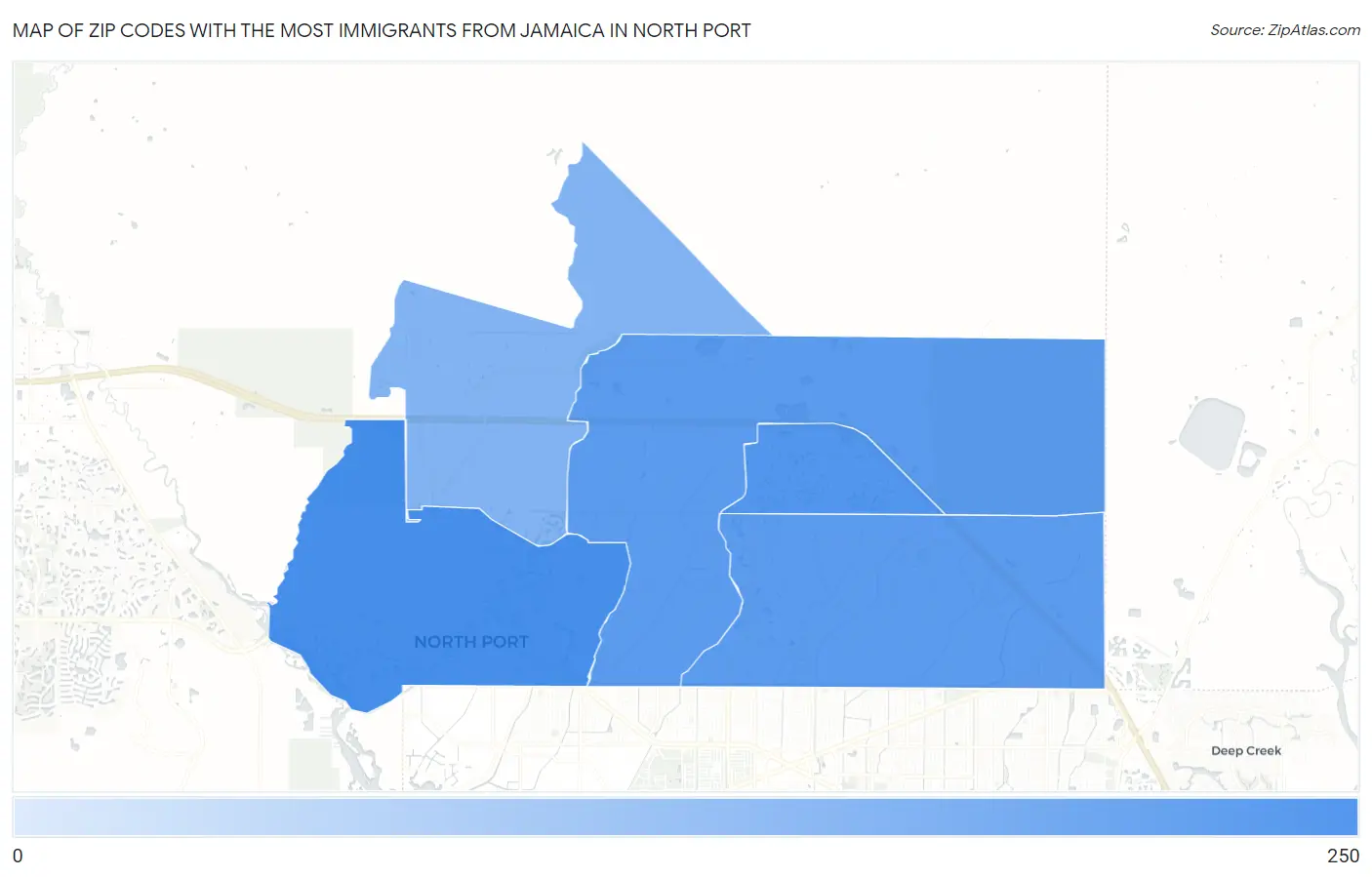 Zip Codes with the Most Immigrants from Jamaica in North Port Map