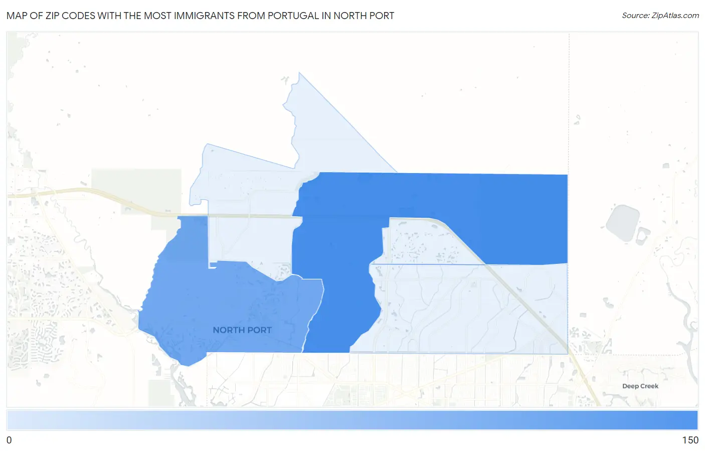 Zip Codes with the Most Immigrants from Portugal in North Port Map