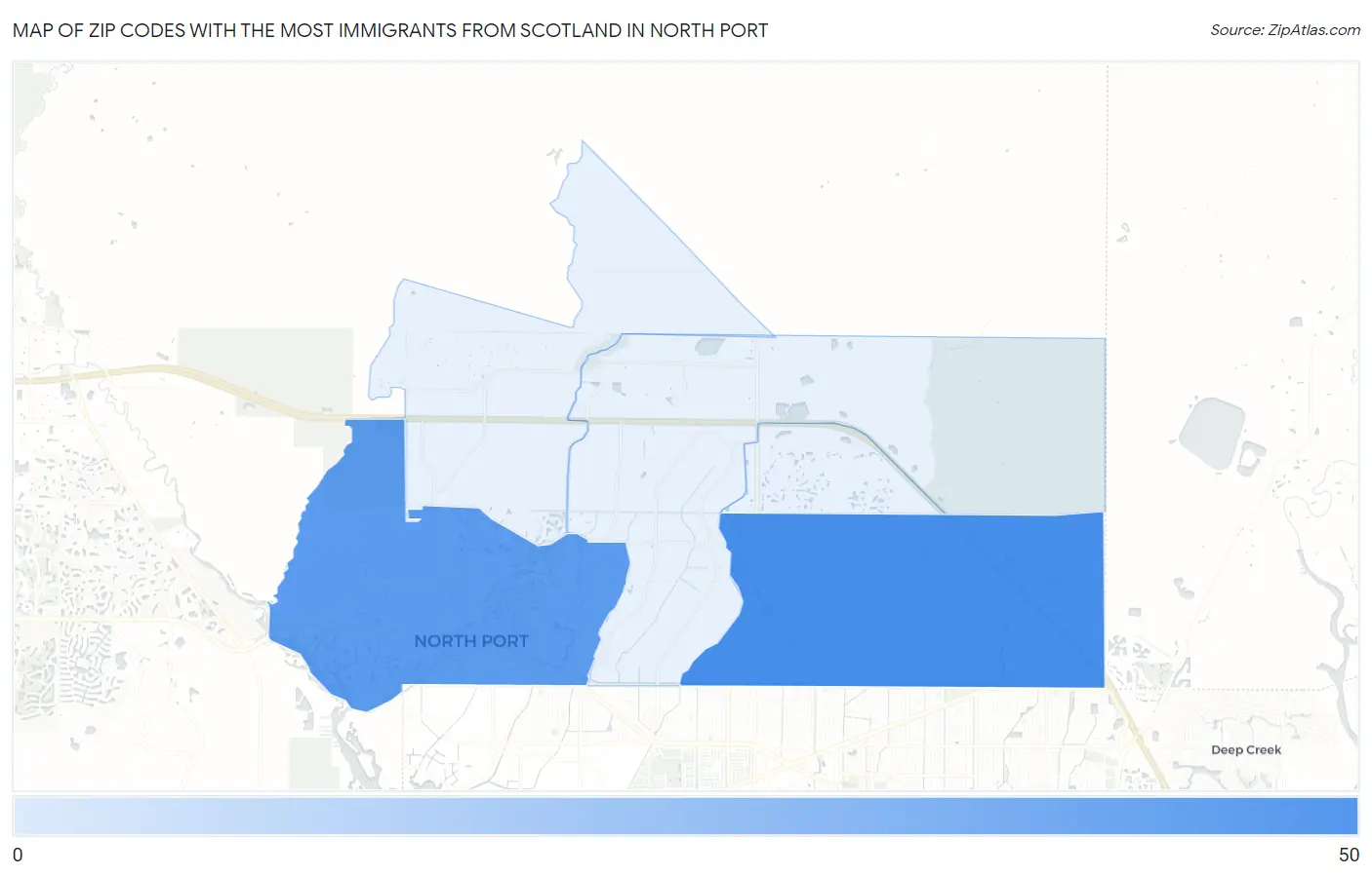 Zip Codes with the Most Immigrants from Scotland in North Port Map