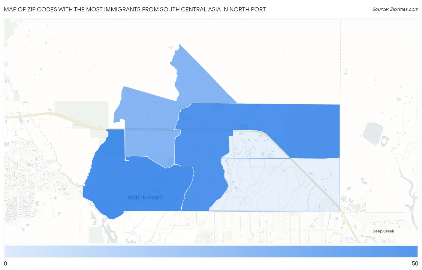 Zip Codes with the Most Immigrants from South Central Asia in North Port Map