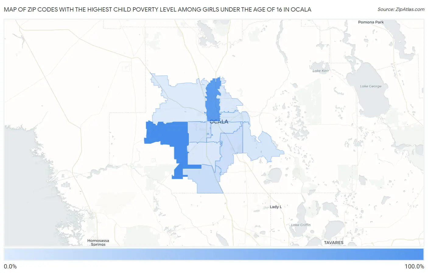 Zip Codes with the Highest Child Poverty Level Among Girls Under the Age of 16 in Ocala Map