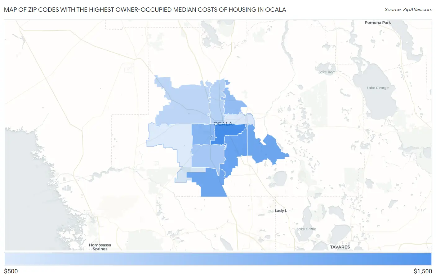 Zip Codes with the Highest Owner-Occupied Median Costs of Housing in Ocala Map
