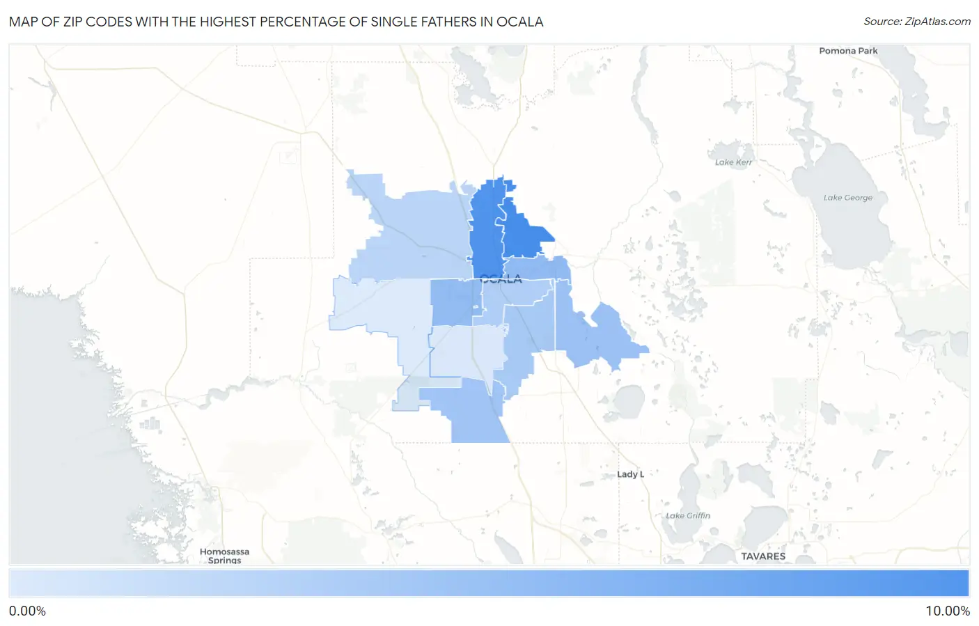 Zip Codes with the Highest Percentage of Single Fathers in Ocala Map