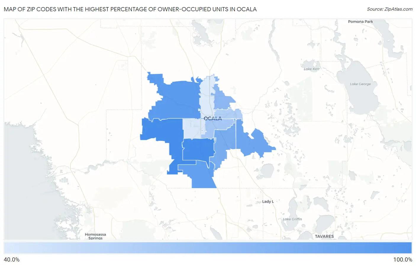 Zip Codes with the Highest Percentage of Owner-Occupied Units in Ocala Map
