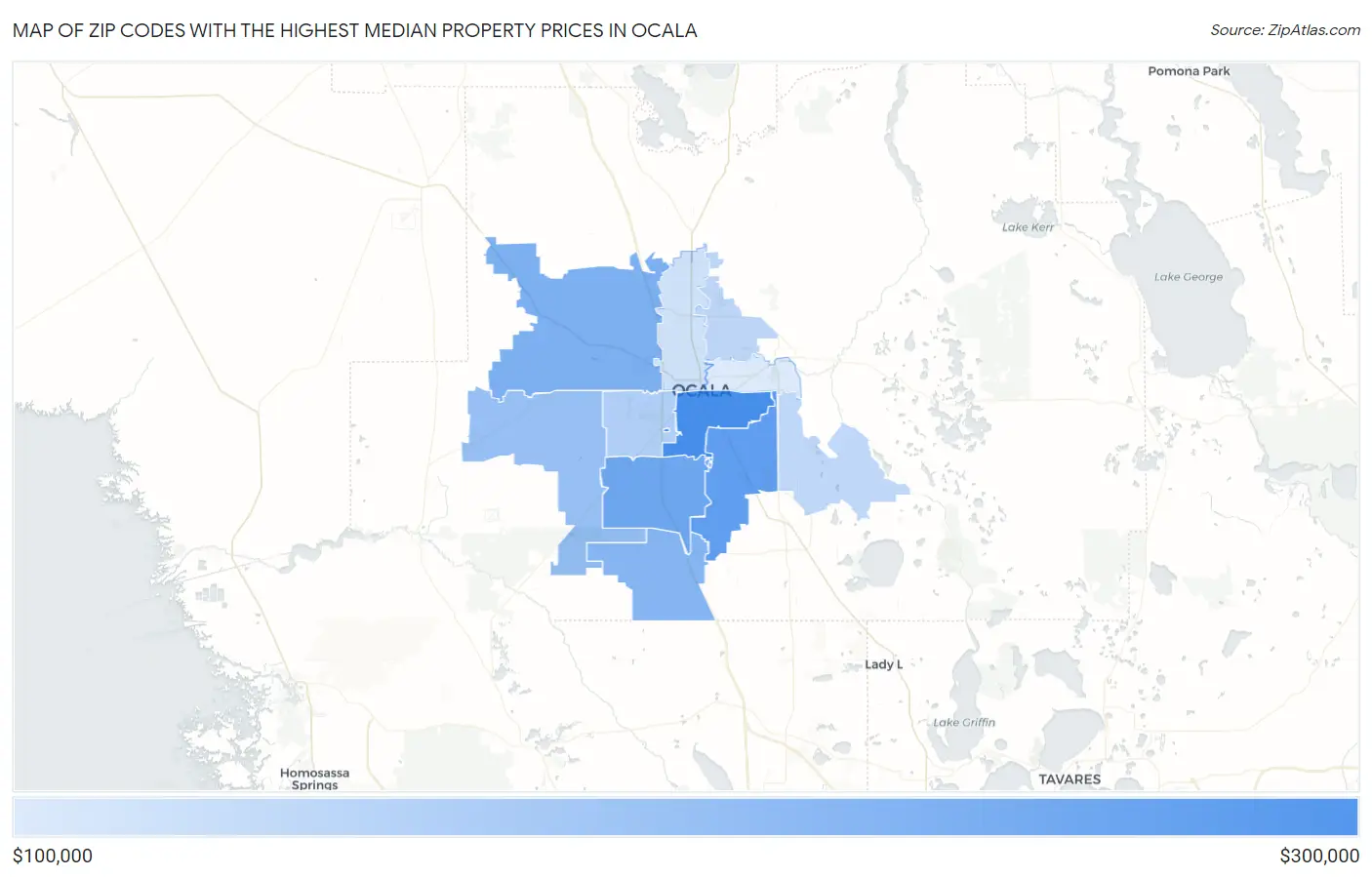 Zip Codes with the Highest Median Property Prices in Ocala Map