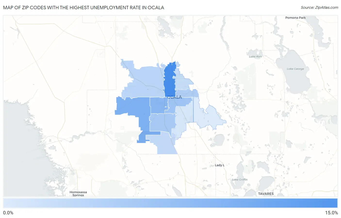Zip Codes with the Highest Unemployment Rate in Ocala Map