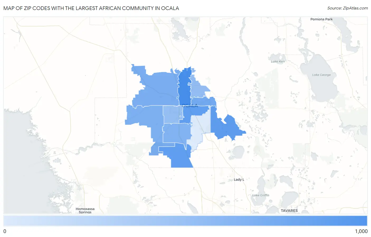 Zip Codes with the Largest African Community in Ocala Map