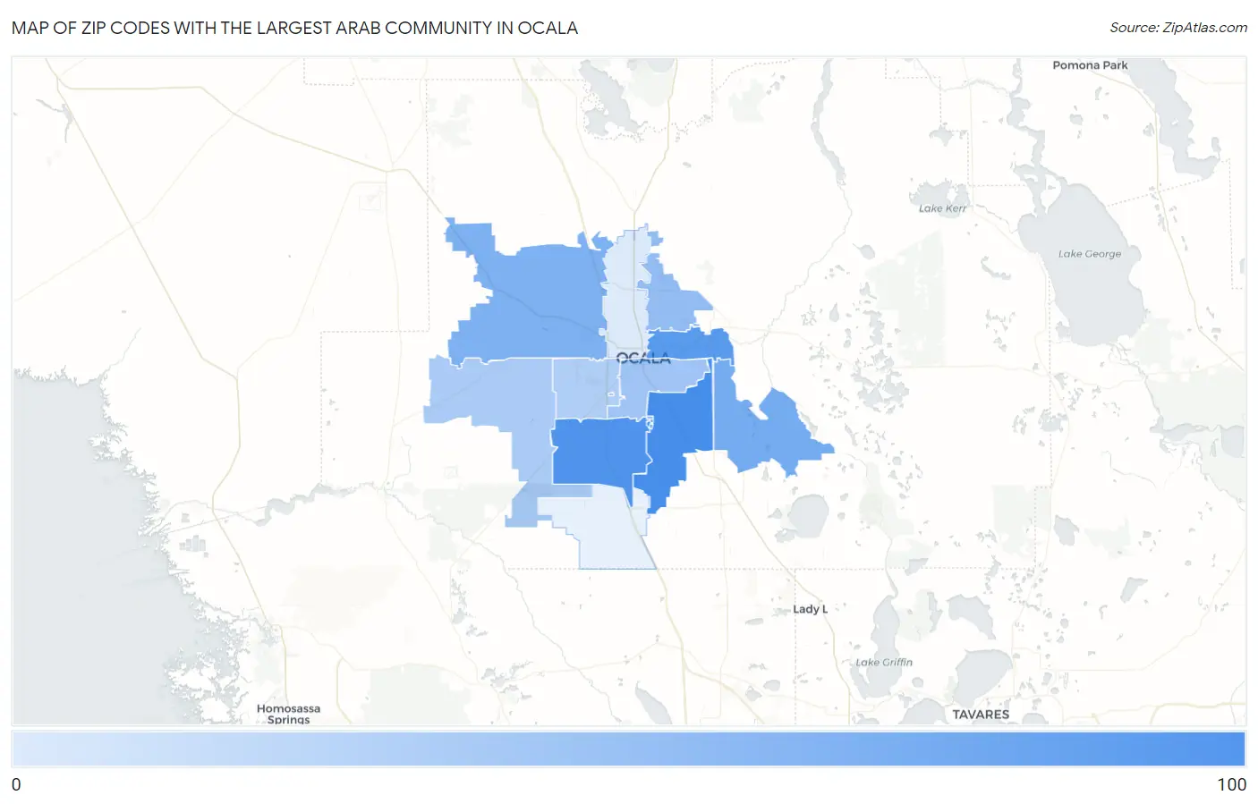 Zip Codes with the Largest Arab Community in Ocala Map
