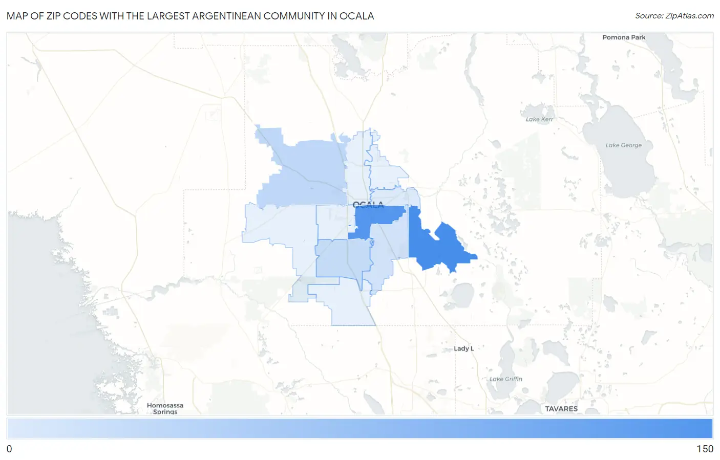 Zip Codes with the Largest Argentinean Community in Ocala Map