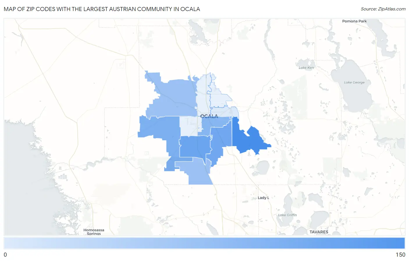 Zip Codes with the Largest Austrian Community in Ocala Map
