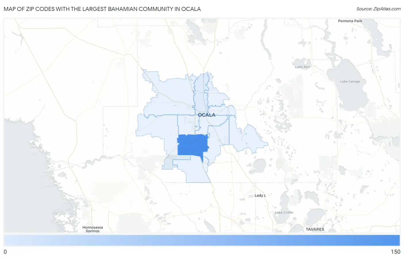 Zip Codes with the Largest Bahamian Community in Ocala Map