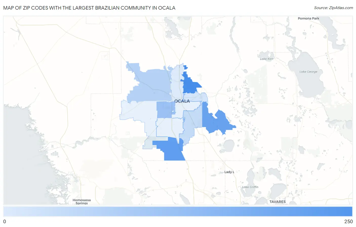 Zip Codes with the Largest Brazilian Community in Ocala Map