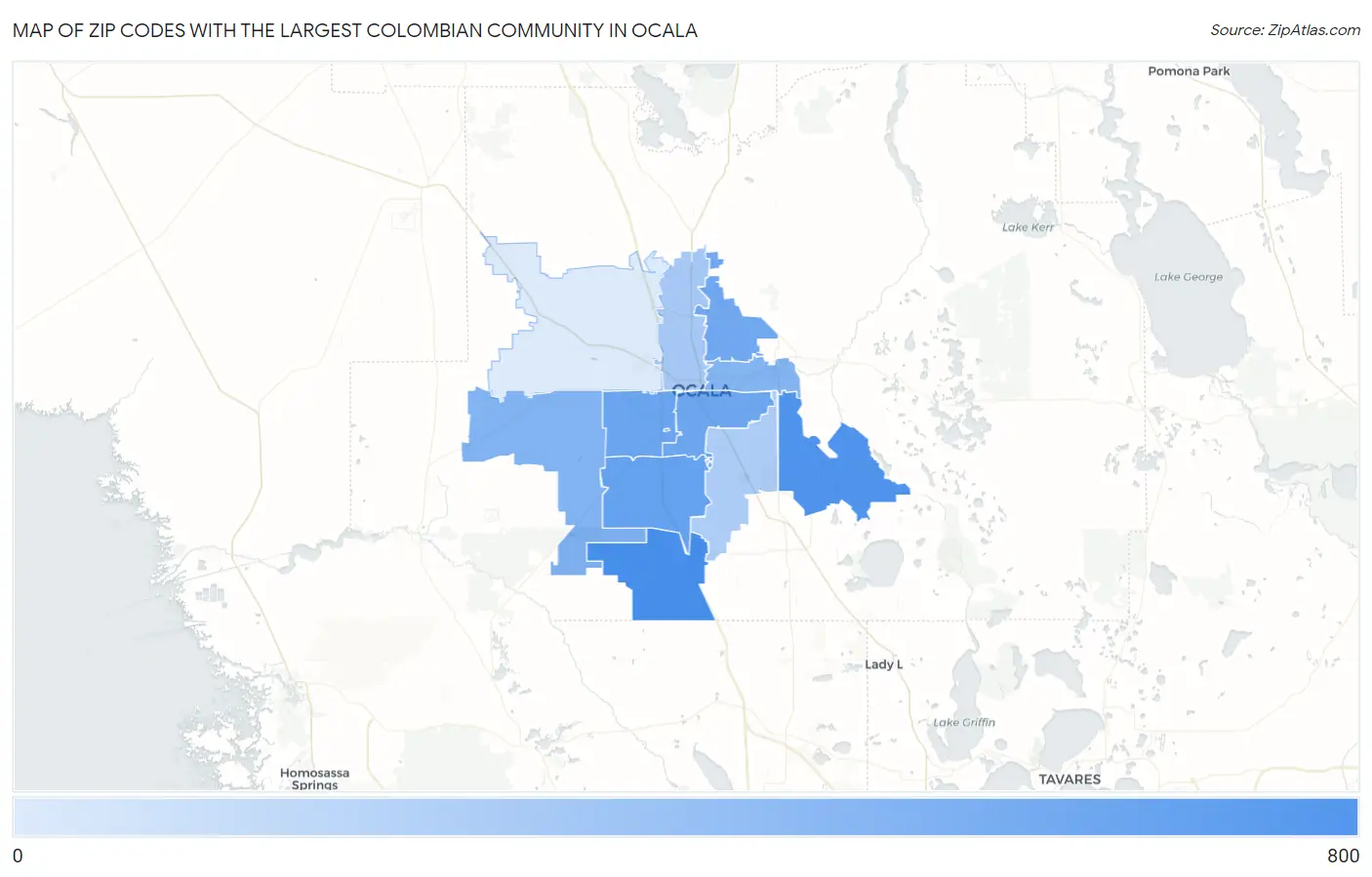 Zip Codes with the Largest Colombian Community in Ocala Map