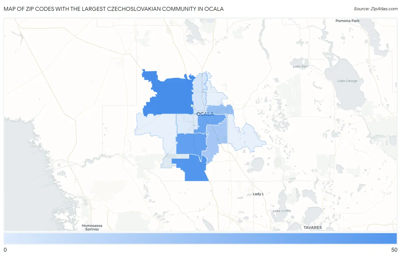 Zip Codes with the Largest Czechoslovakian Community in Ocala Map