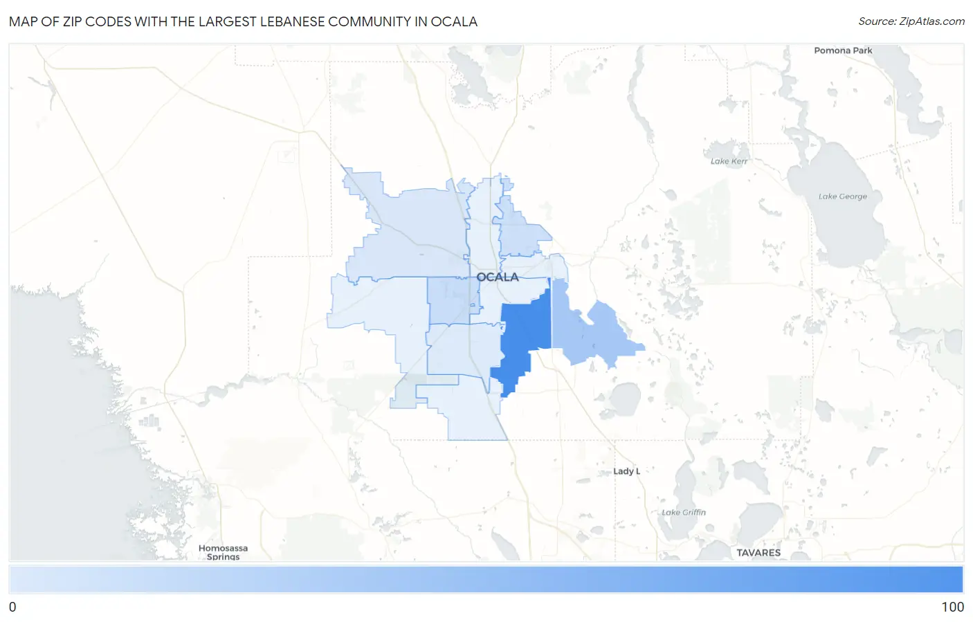 Zip Codes with the Largest Lebanese Community in Ocala Map