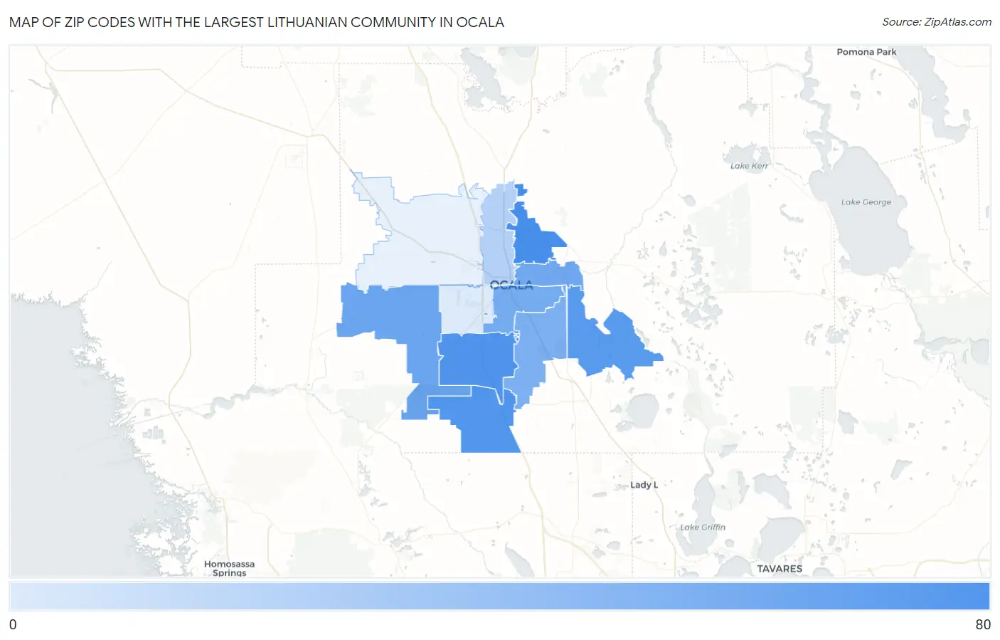 Zip Codes with the Largest Lithuanian Community in Ocala Map
