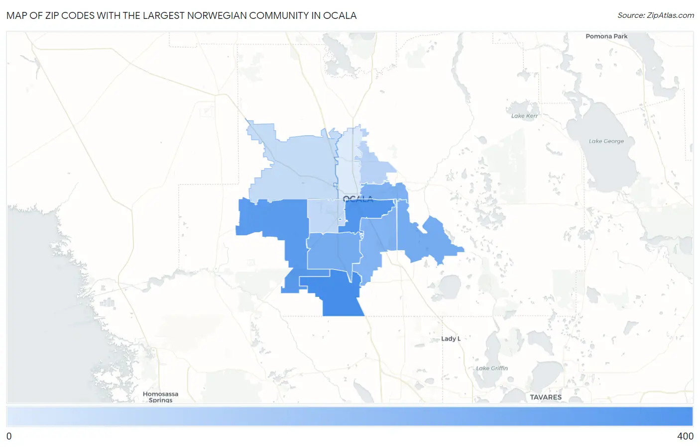 Zip Codes with the Largest Norwegian Community in Ocala Map