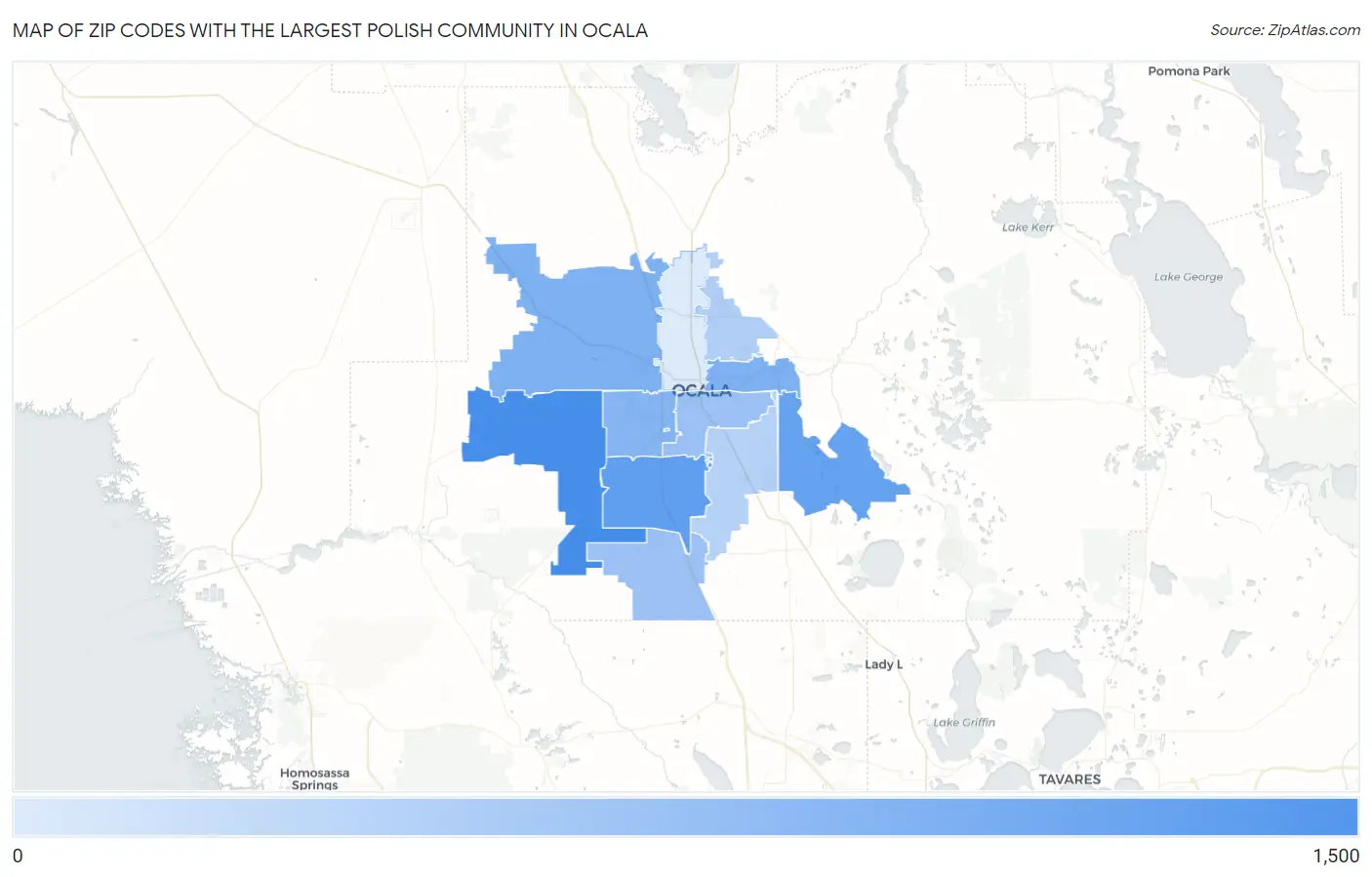 Zip Codes with the Largest Polish Community in Ocala Map