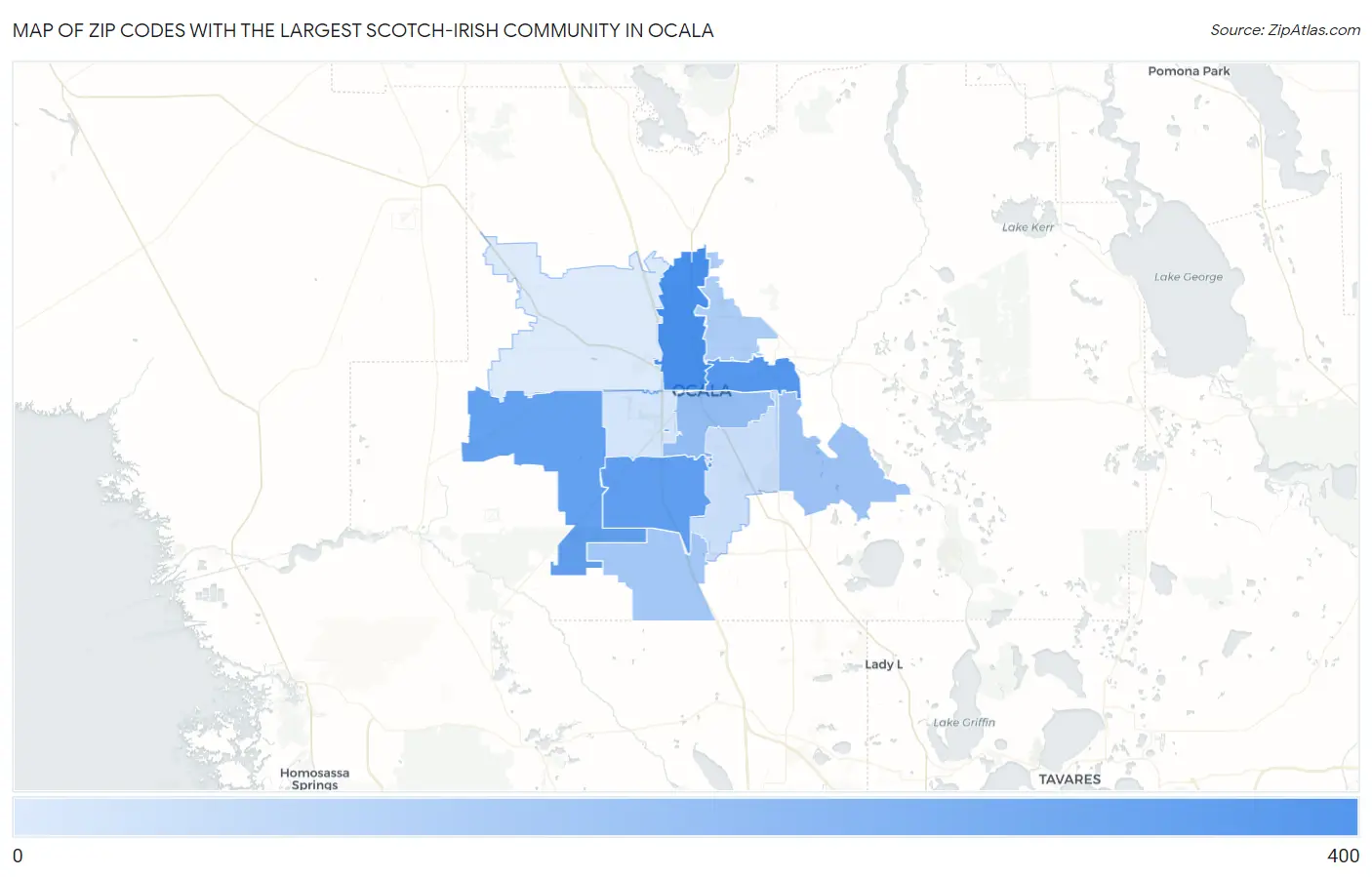 Zip Codes with the Largest Scotch-Irish Community in Ocala Map