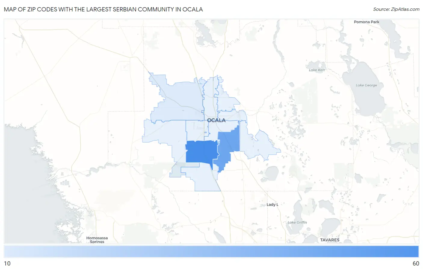 Zip Codes with the Largest Serbian Community in Ocala Map