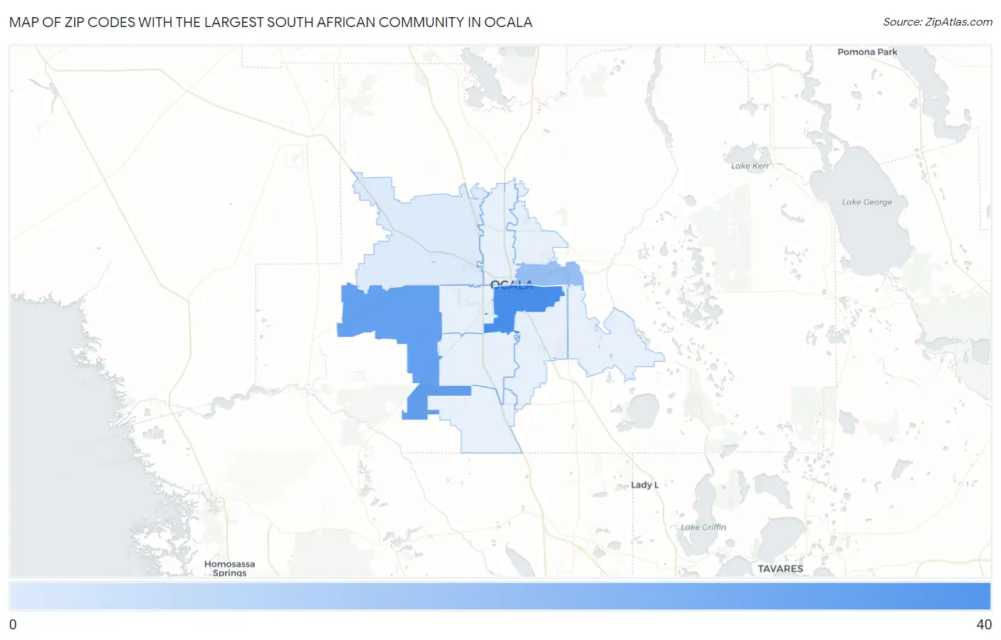 Zip Codes with the Largest South African Community in Ocala Map