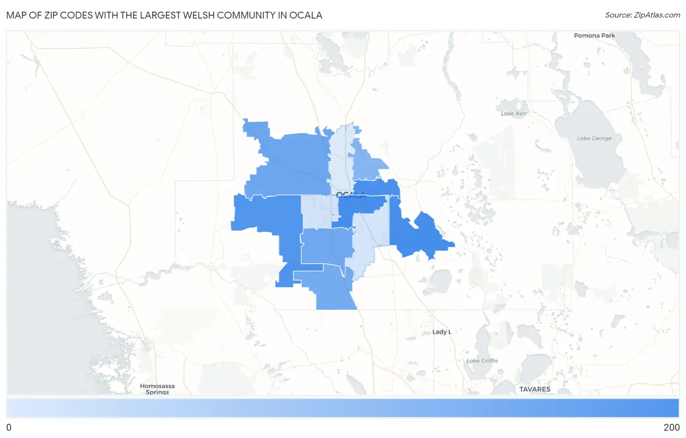 Zip Codes with the Largest Welsh Community in Ocala Map
