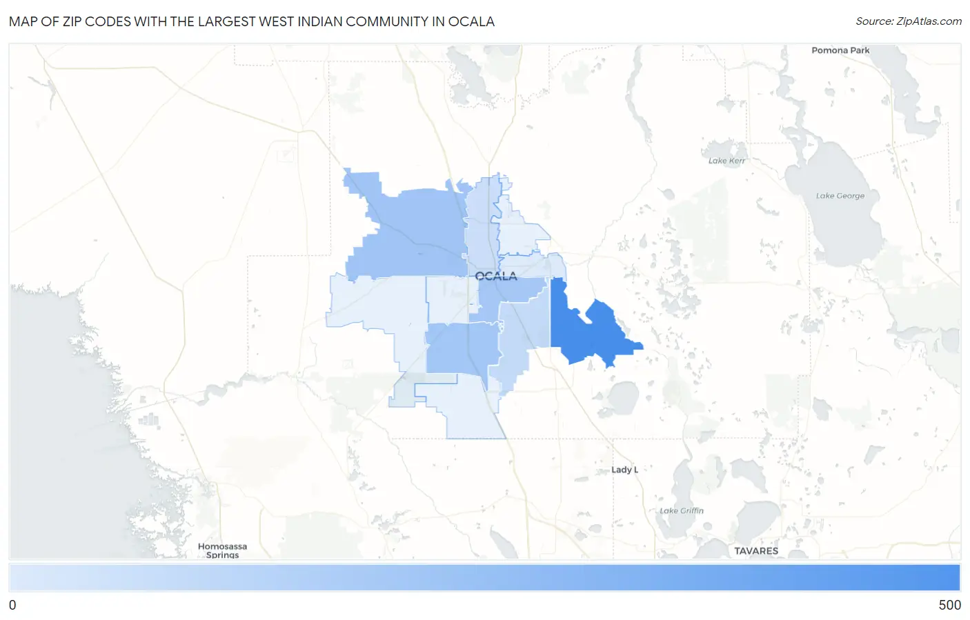 Zip Codes with the Largest West Indian Community in Ocala Map