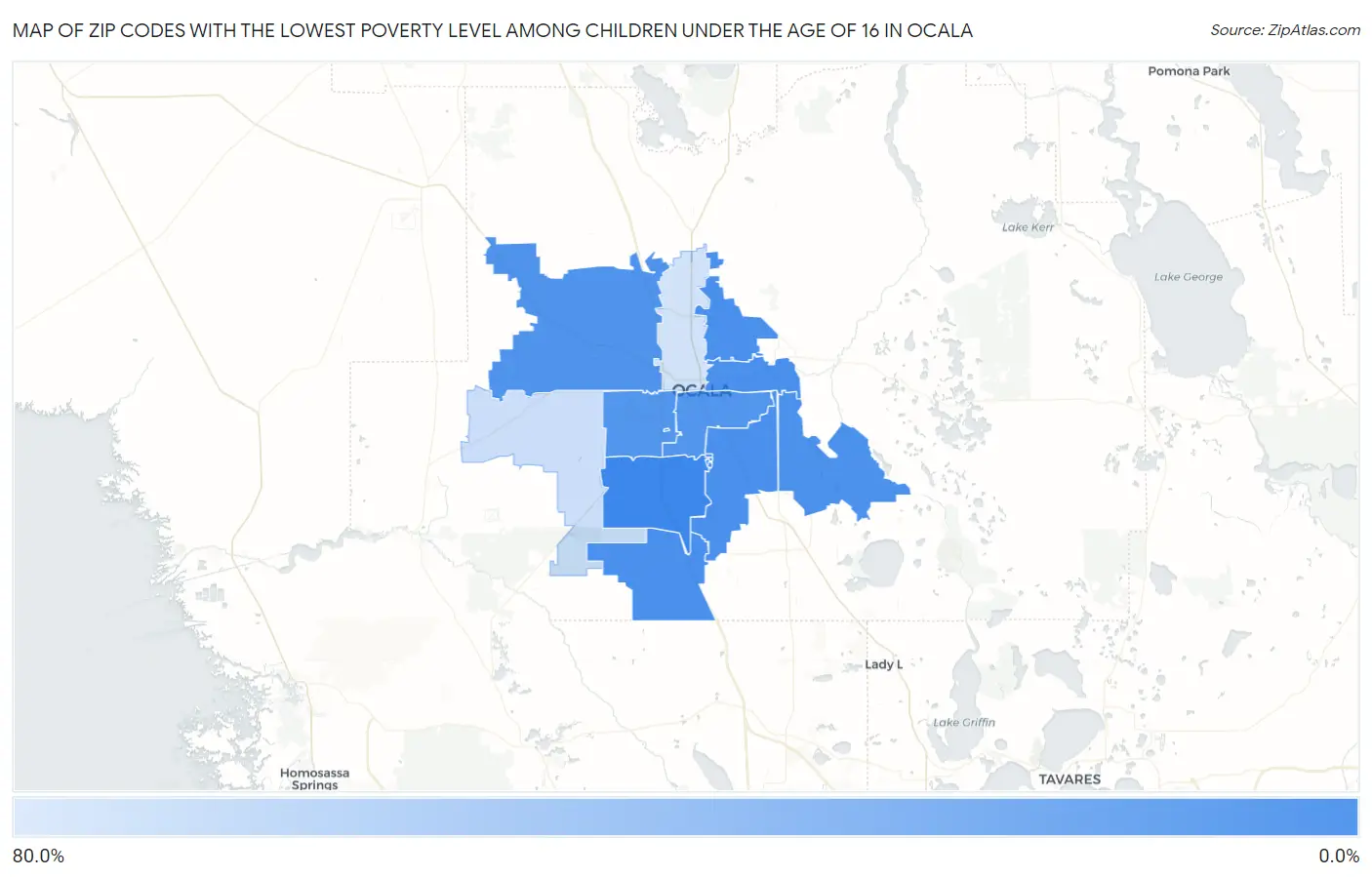 Zip Codes with the Lowest Poverty Level Among Children Under the Age of 16 in Ocala Map