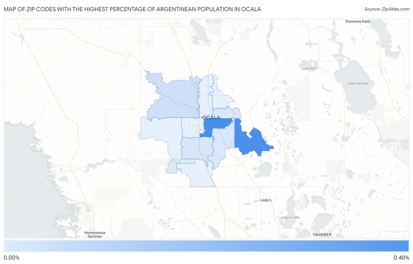 Zip Codes with the Highest Percentage of Argentinean Population in Ocala Map