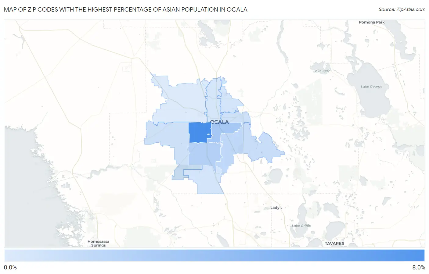Zip Codes with the Highest Percentage of Asian Population in Ocala Map