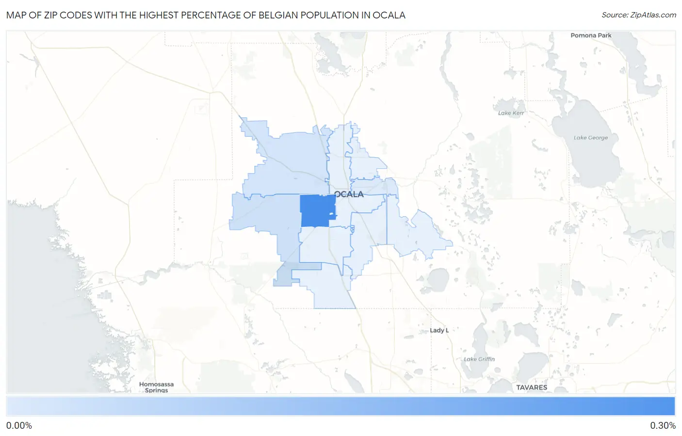 Zip Codes with the Highest Percentage of Belgian Population in Ocala Map