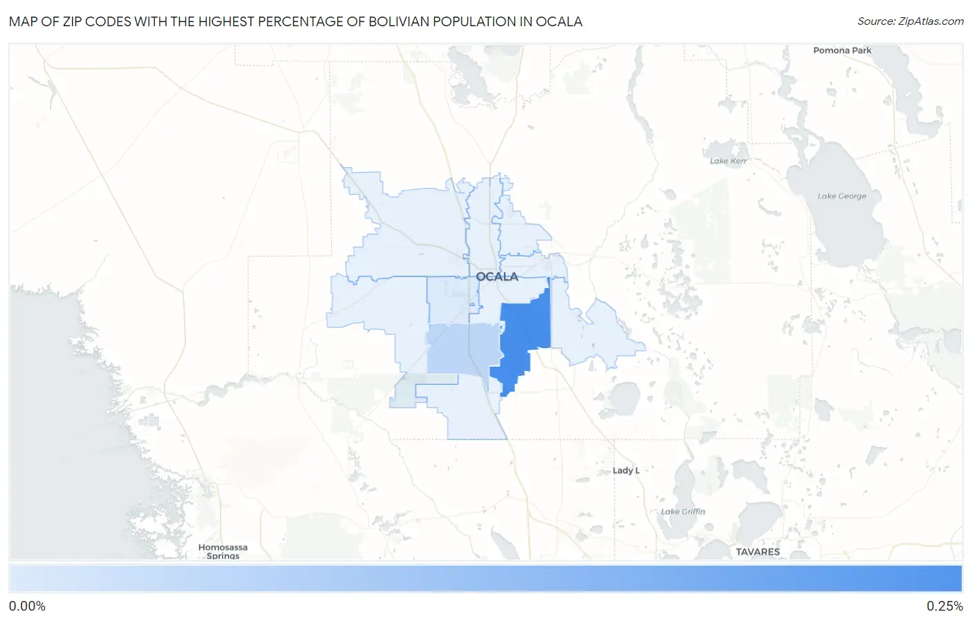 Zip Codes with the Highest Percentage of Bolivian Population in Ocala Map