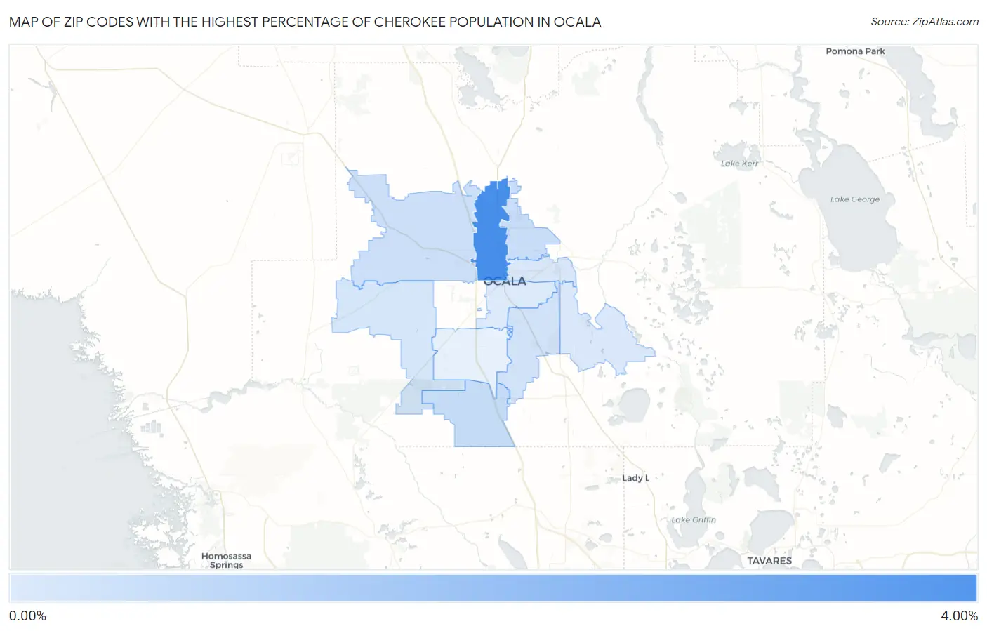 Zip Codes with the Highest Percentage of Cherokee Population in Ocala Map