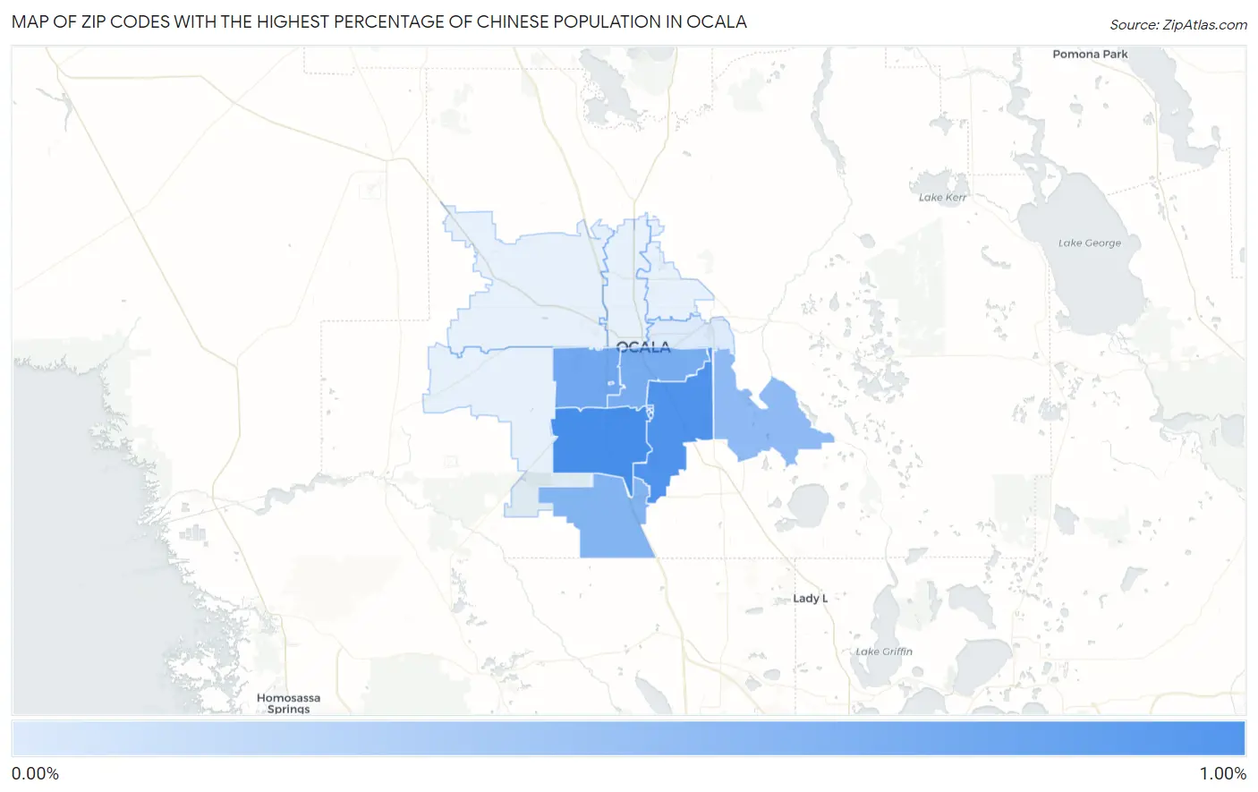 Zip Codes with the Highest Percentage of Chinese Population in Ocala Map