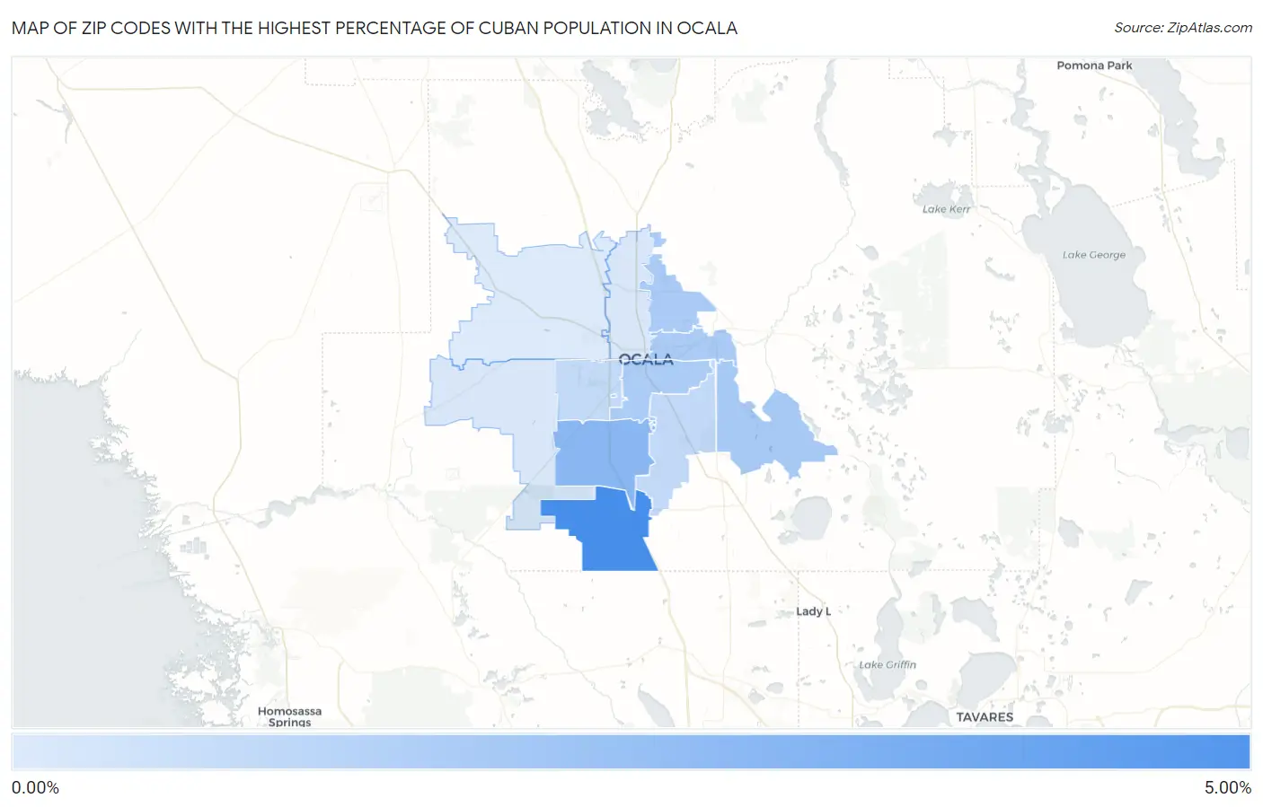 Zip Codes with the Highest Percentage of Cuban Population in Ocala Map