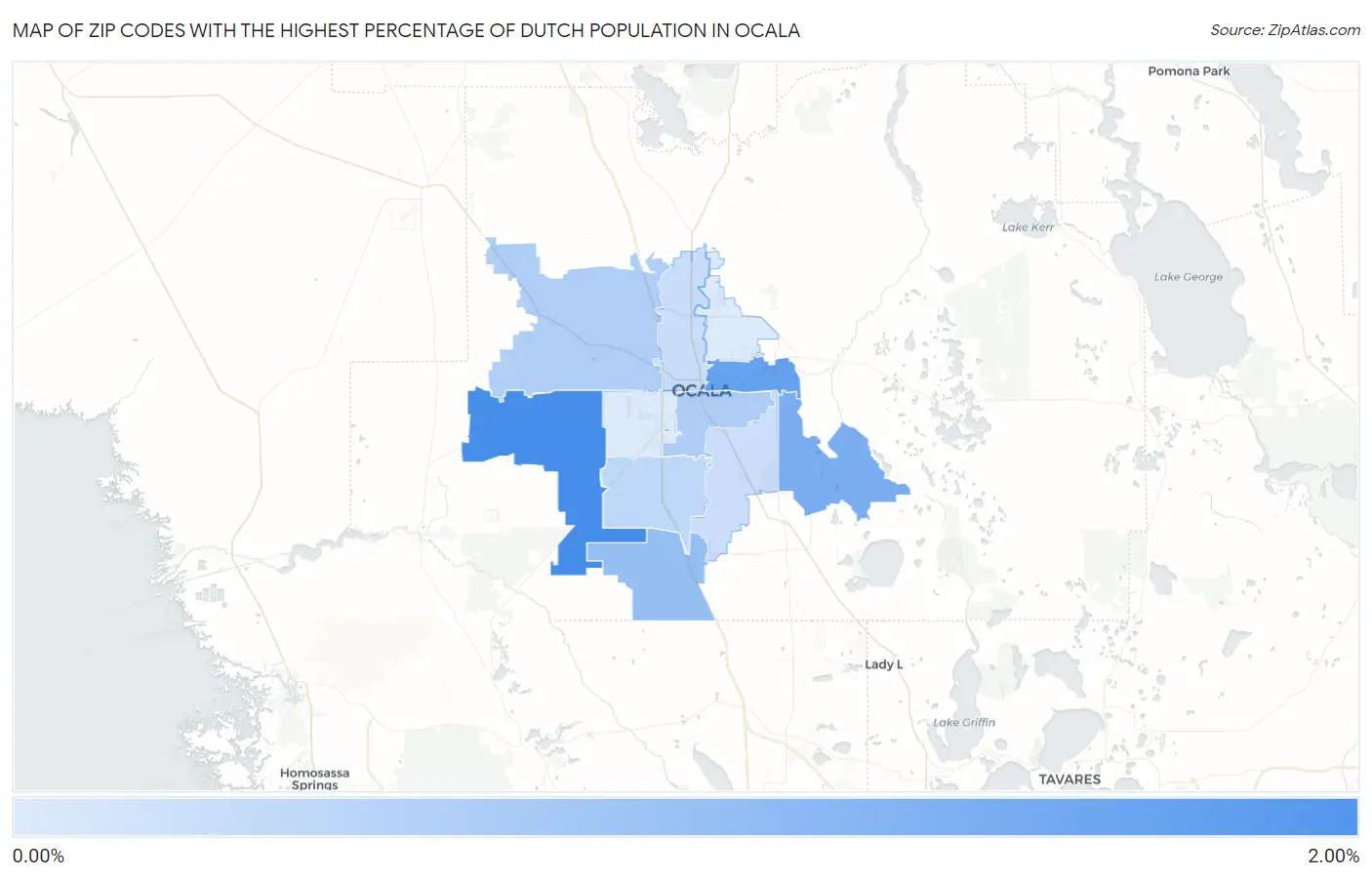 Zip Codes with the Highest Percentage of Dutch Population in Ocala Map