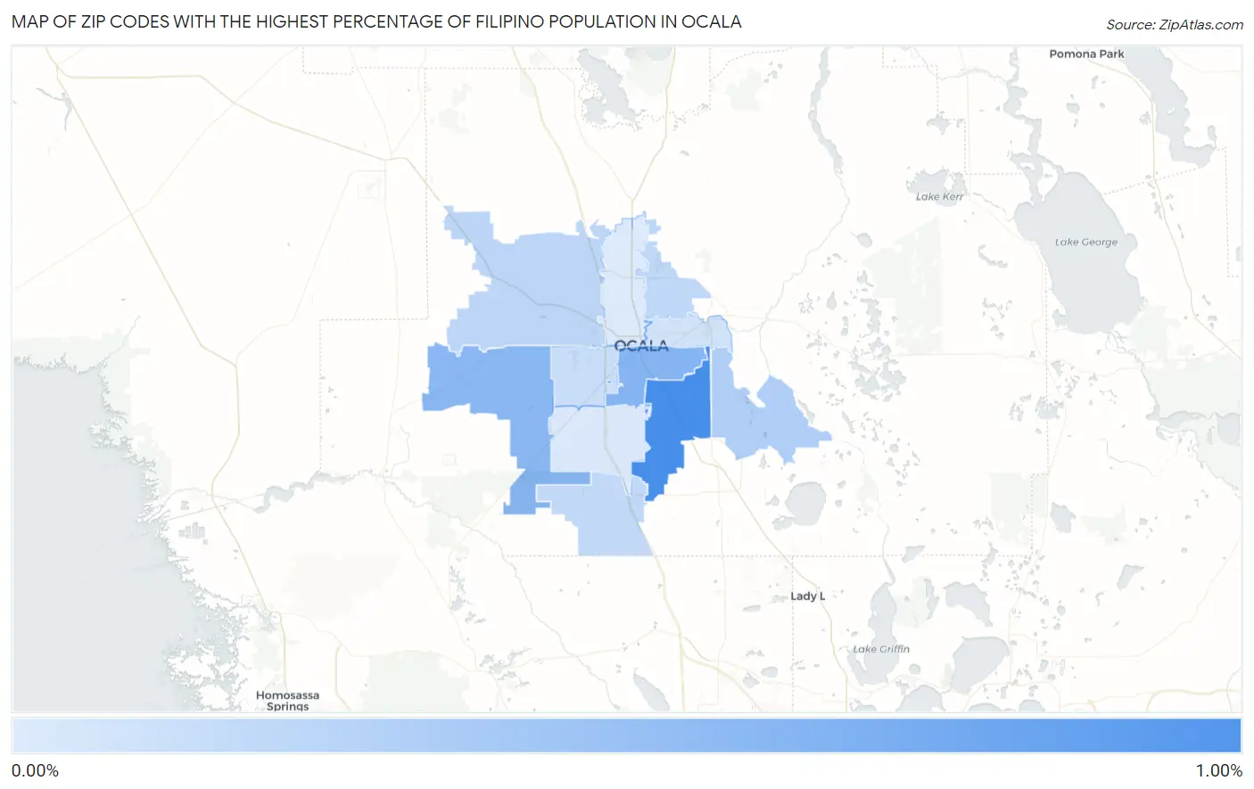 Zip Codes with the Highest Percentage of Filipino Population in Ocala Map
