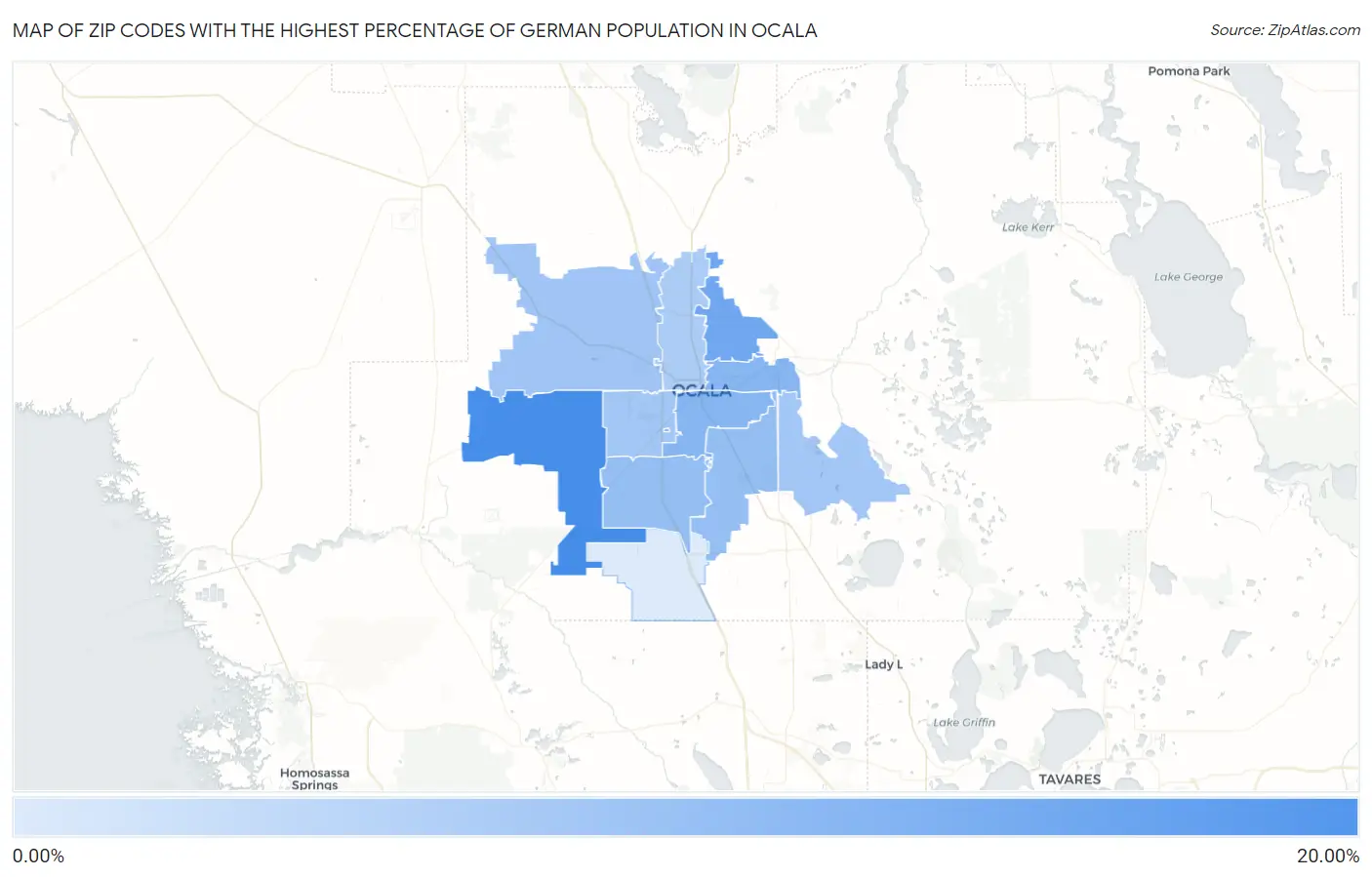 Zip Codes with the Highest Percentage of German Population in Ocala Map