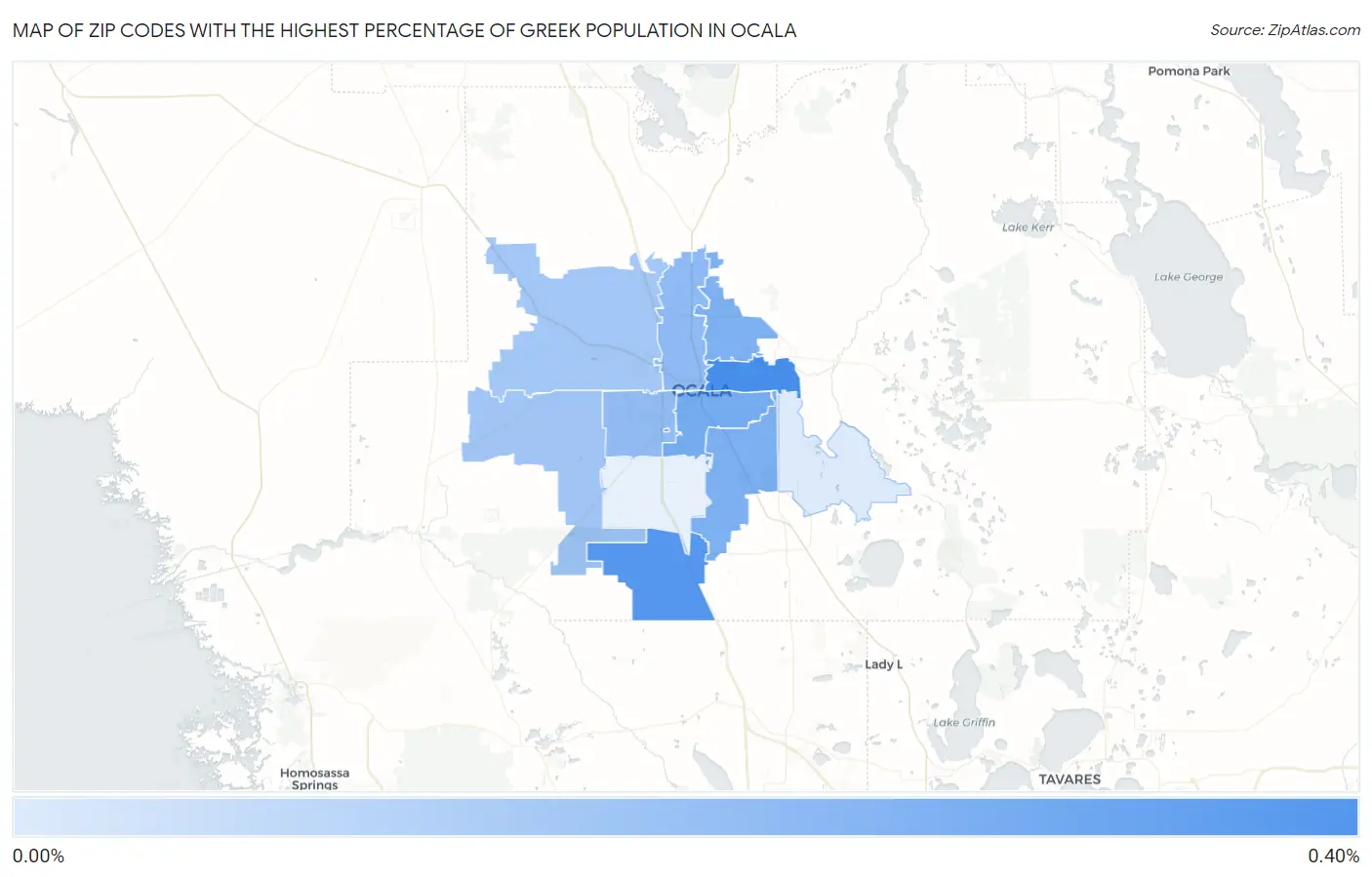 Zip Codes with the Highest Percentage of Greek Population in Ocala Map