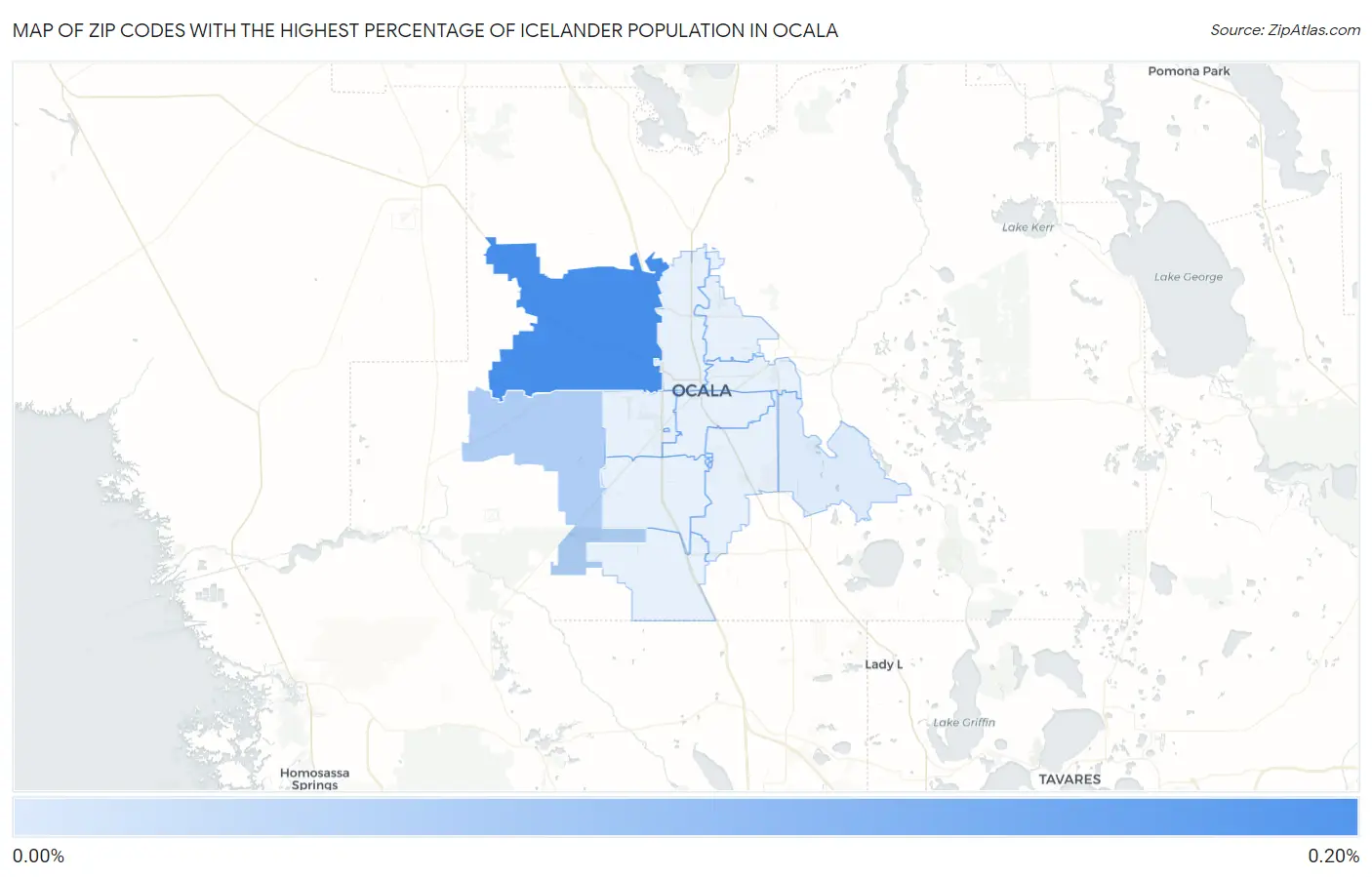 Zip Codes with the Highest Percentage of Icelander Population in Ocala Map